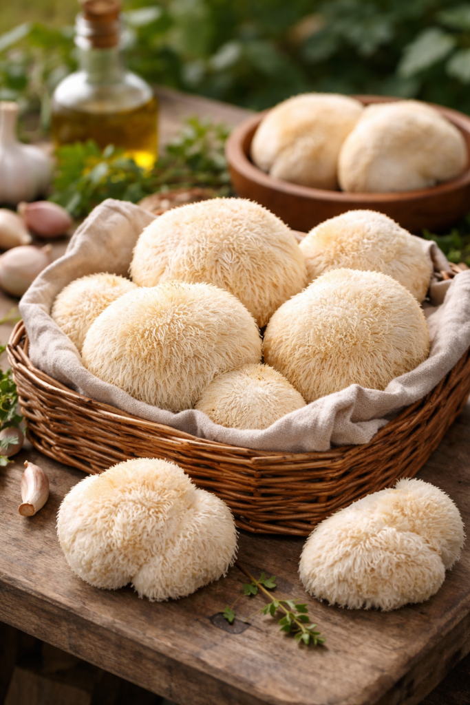 cogumelo juba de leão fresco cultivo artesanal